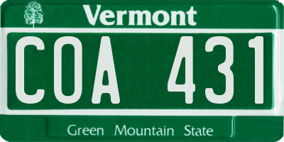 VT license plate COA431