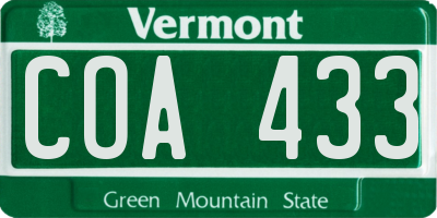 VT license plate COA433