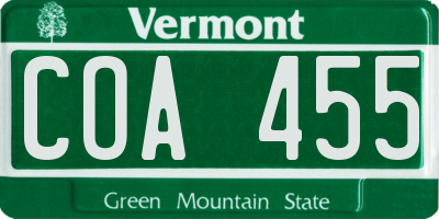 VT license plate COA455