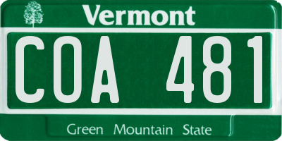 VT license plate COA481
