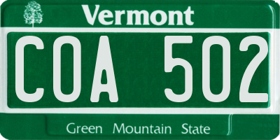 VT license plate COA502