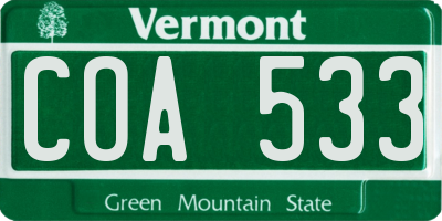 VT license plate COA533