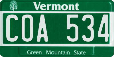 VT license plate COA534