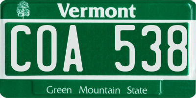 VT license plate COA538