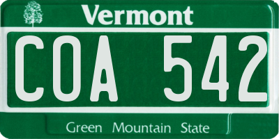 VT license plate COA542