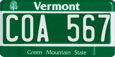 VT license plate COA567