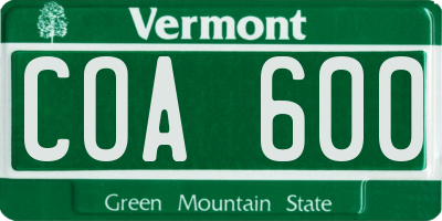 VT license plate COA600