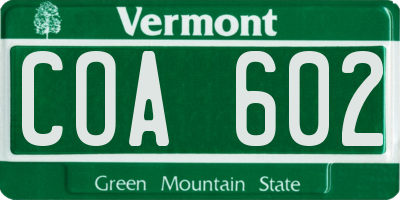 VT license plate COA602