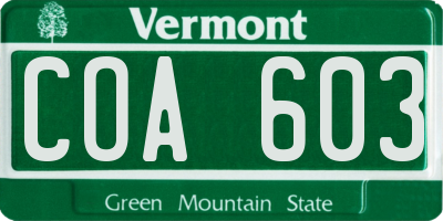 VT license plate COA603