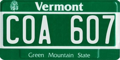 VT license plate COA607