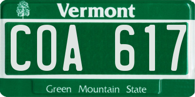 VT license plate COA617