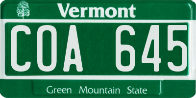 VT license plate COA645