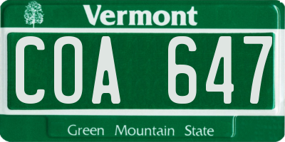 VT license plate COA647