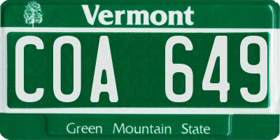 VT license plate COA649