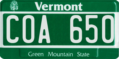 VT license plate COA650