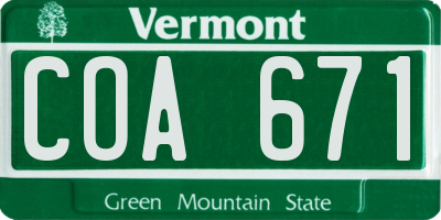VT license plate COA671