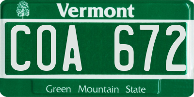 VT license plate COA672
