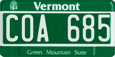 VT license plate COA685