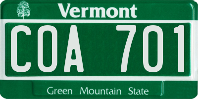 VT license plate COA701
