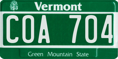 VT license plate COA704