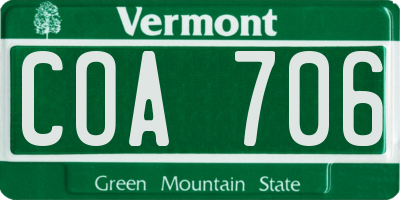 VT license plate COA706