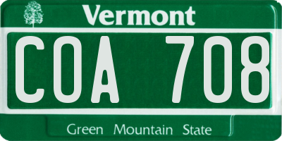 VT license plate COA708
