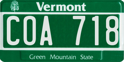 VT license plate COA718