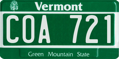 VT license plate COA721