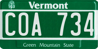 VT license plate COA734