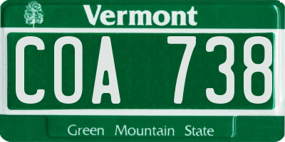 VT license plate COA738