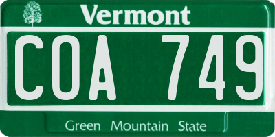 VT license plate COA749