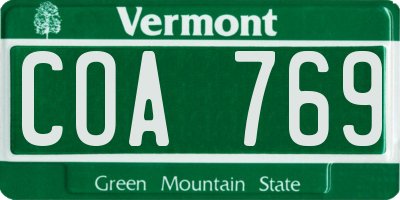 VT license plate COA769