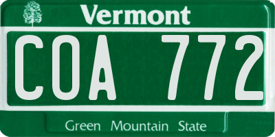 VT license plate COA772