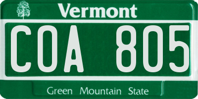 VT license plate COA805