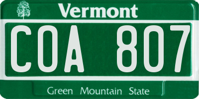 VT license plate COA807