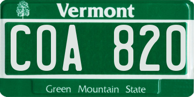 VT license plate COA820