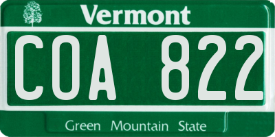 VT license plate COA822