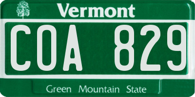 VT license plate COA829