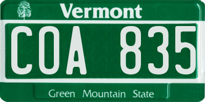 VT license plate COA835