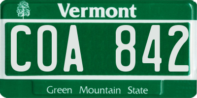 VT license plate COA842