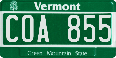 VT license plate COA855