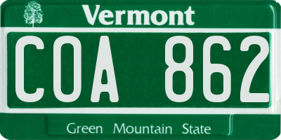 VT license plate COA862