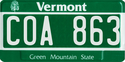 VT license plate COA863