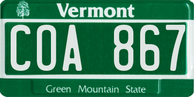 VT license plate COA867