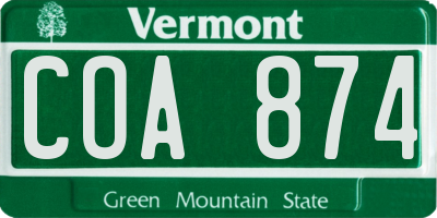 VT license plate COA874