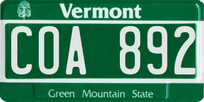 VT license plate COA892