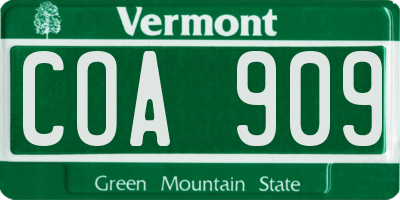VT license plate COA909