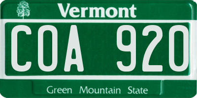 VT license plate COA920