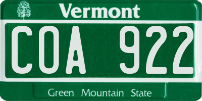 VT license plate COA922
