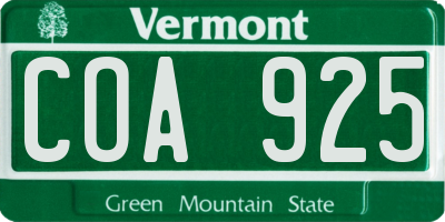 VT license plate COA925